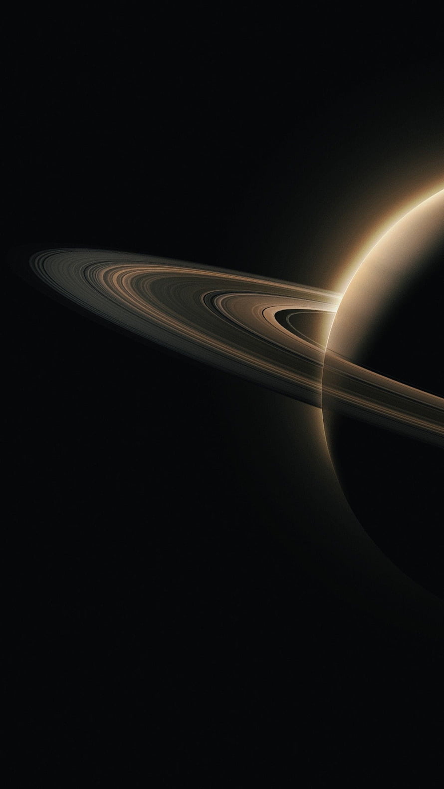 Saturn with rings in space, dark background, golden light, celestial body, planet wallpaper HD phone wallpaper