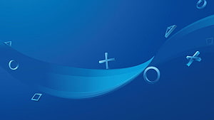PlayStation 4 Abstract Blue Background with Floating Geometric Shapes and Curved Ribbon Design HD wallpaper