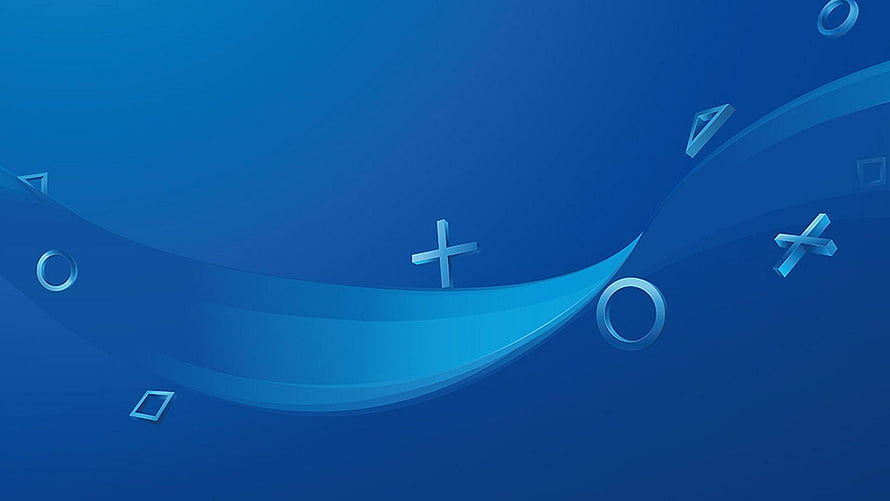 PlayStation 4 Abstract Blue Background with Floating Geometric Shapes and Curved Ribbon Design HD wallpaper