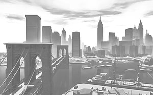 GTA IV Loading Screen: Monochrome New York City Skyline and Bridge HD wallpaper