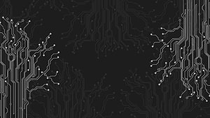 Dark Minimalist Circuit Board Pattern with White Traces and Nodes on Black Background HD wallpaper