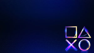 PlayStation 5 Neon Geometric Shapes on Dark Blue Background HD wallpaper