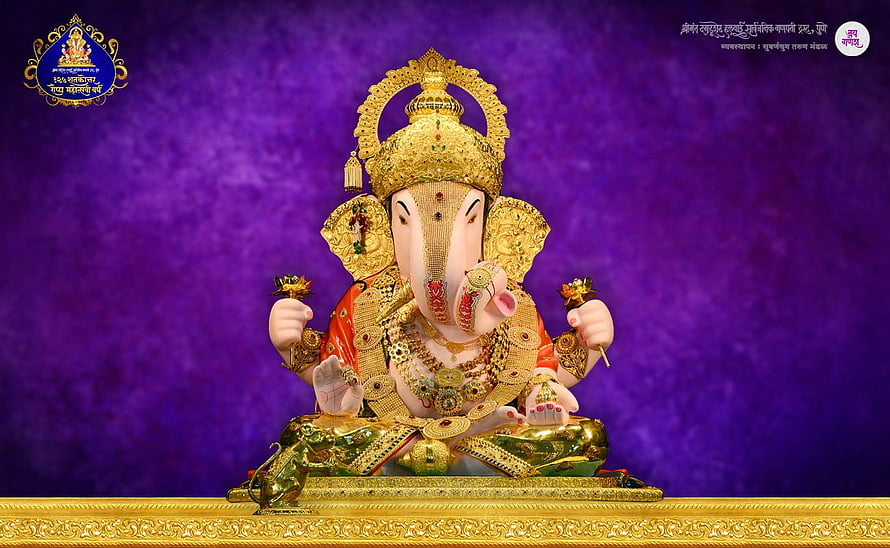 Golden Ganesha Idol With Purple Background HD wallpaper