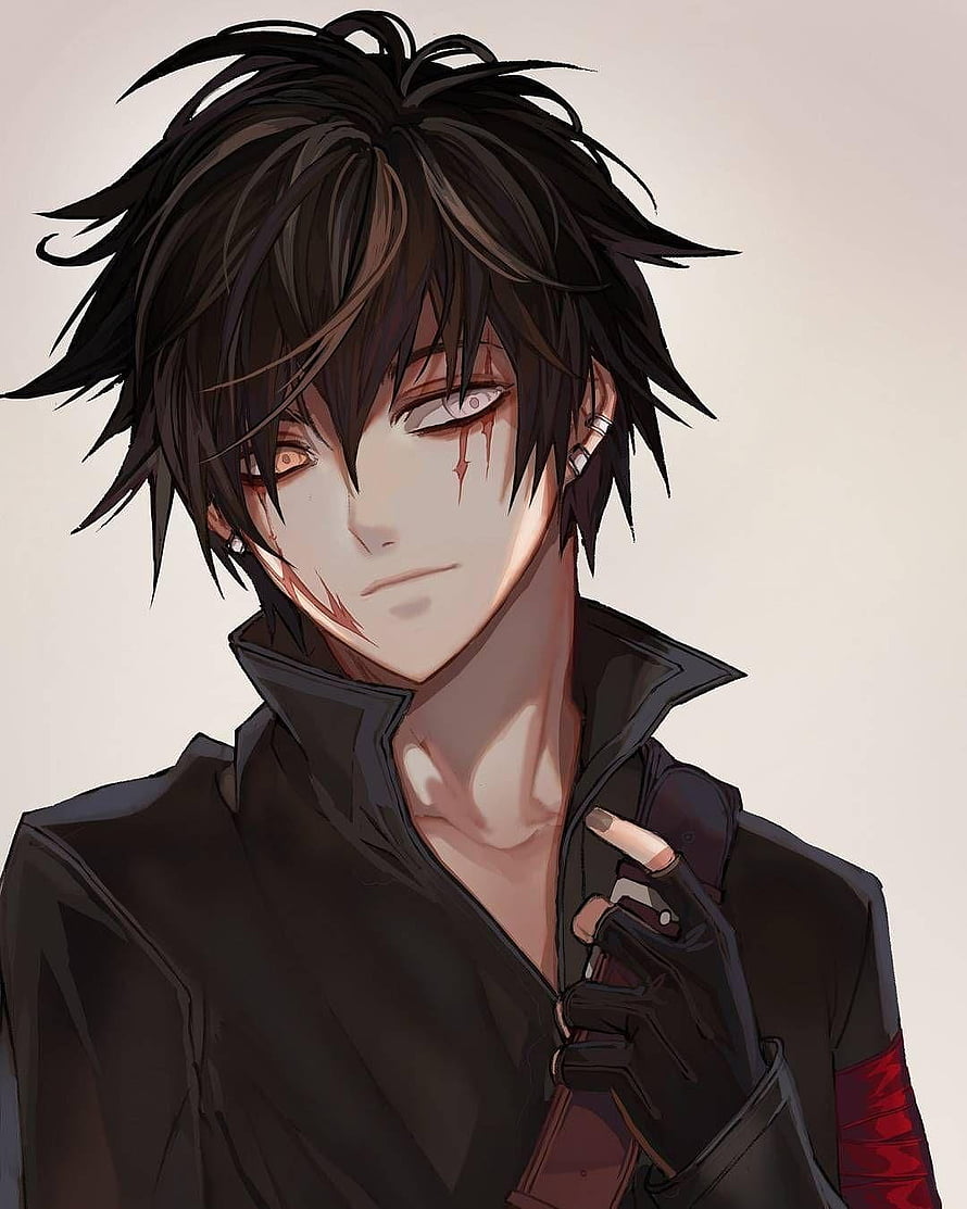 Anime Male Character with Black Hair and Heterochromia in Dark Jacket HD phone wallpaper