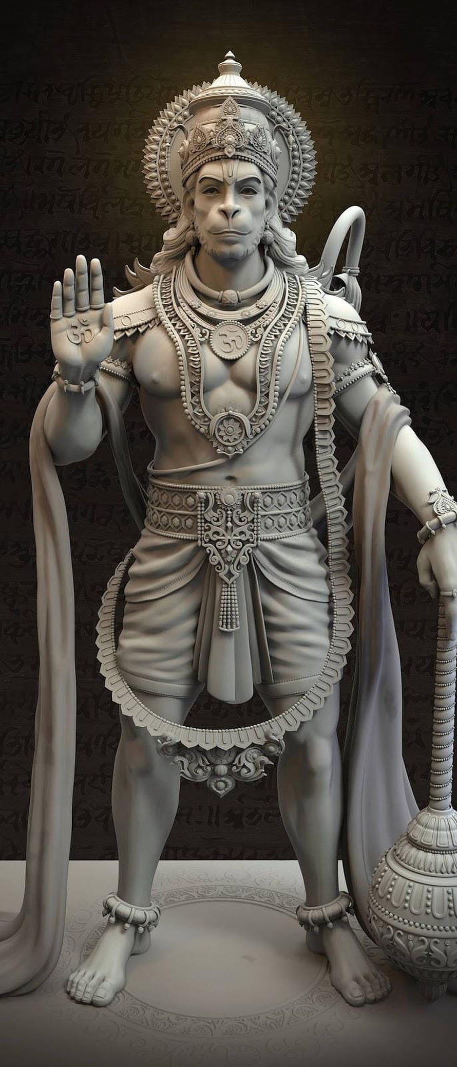 Detailed 3D Sculpture of Lord Hanuman Holding Mace and Raising Hand in Blessing Pose, Lord hanuman statue 3d Mobile, jai hanuman mobile HD phone wallpaper