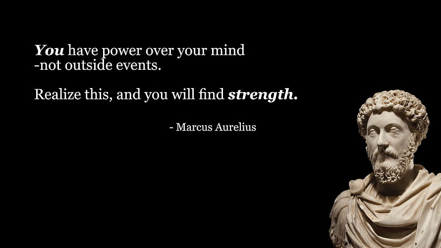 Marcus Aurelius Marble Bust with Stoic Philosophy Quote on Black Background HD wallpaper