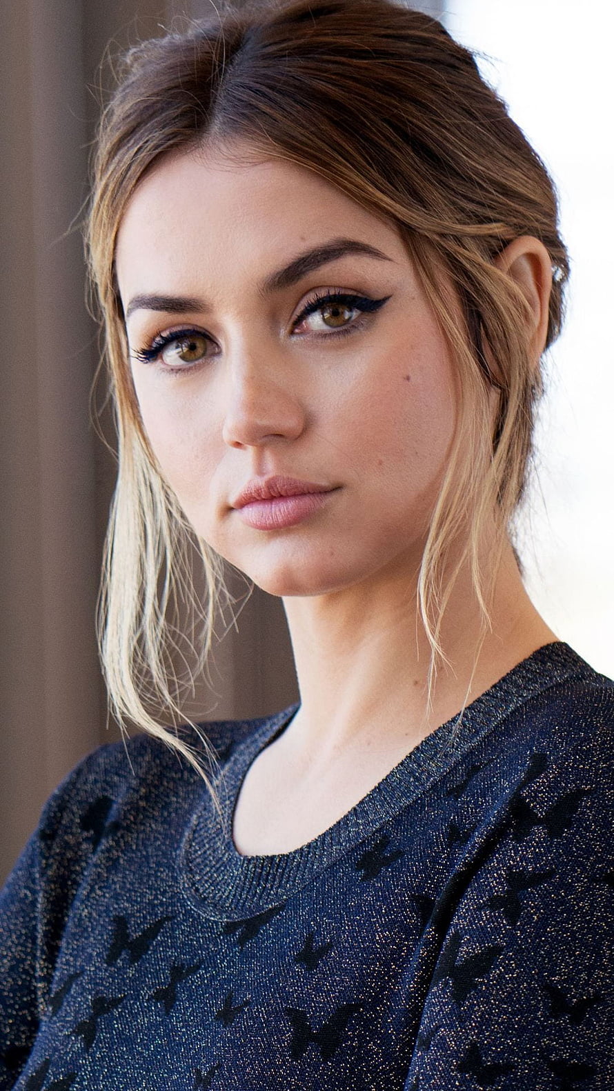 Ana De Armas Portrait With Dramatic Winged Eyeliner And Textured Knit Top HD phone wallpaper