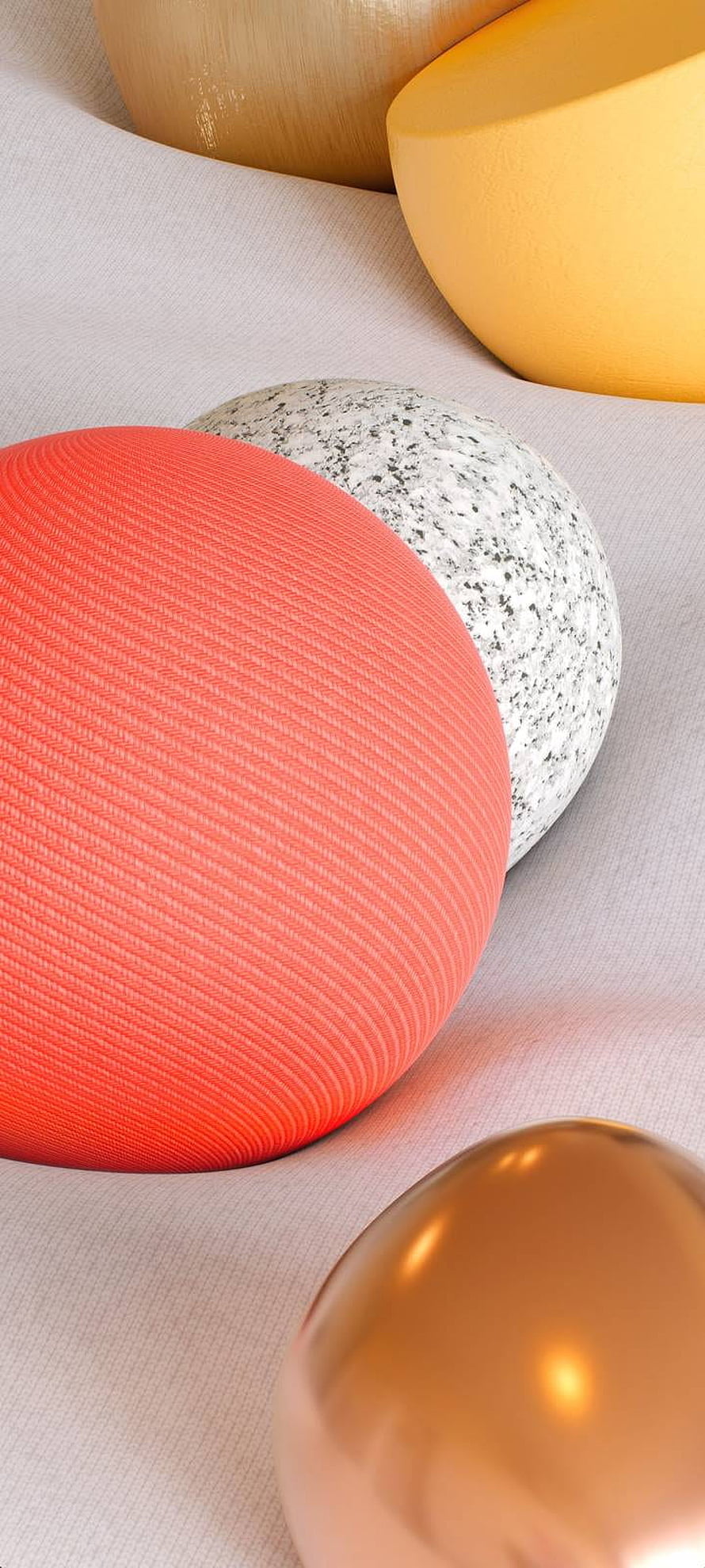 Abstract 3D Render of Colorful Textured Spheres on Fabric Background HD phone wallpaper