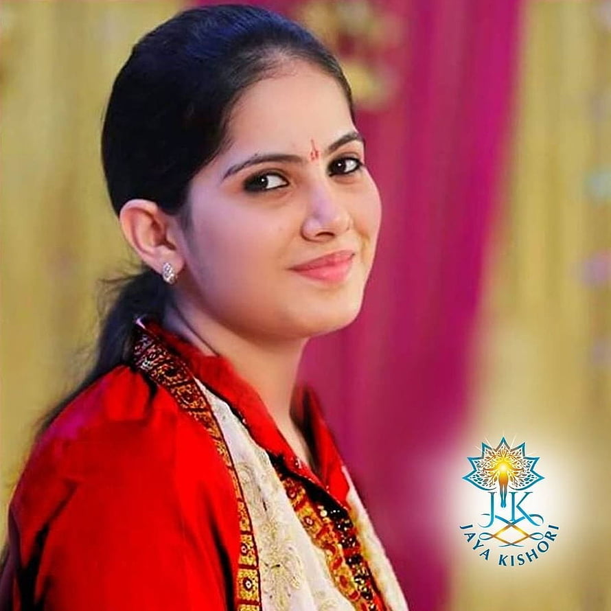 Jaya Kishori in Traditional Red Ethnic Wear with Gold Embroidery HD phone wallpaper