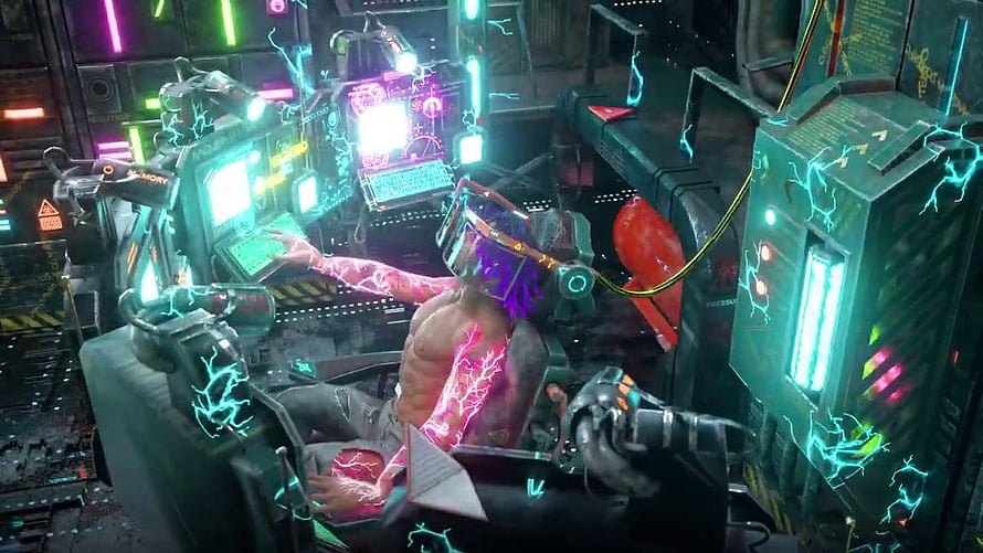 Cyberpunk Hacker in Neon Lit Server Room with Glowing Electric Arcs and Futuristic Tech HD wallpaper