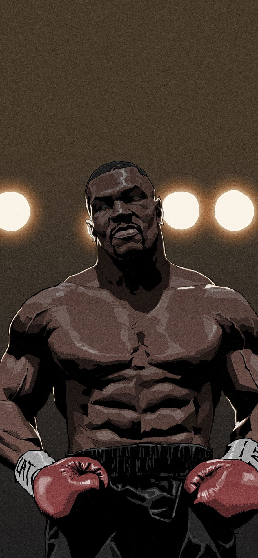 Muscular Black Boxer in Red Gloves Under Ring Lights Comic Illustration HD phone wallpaper