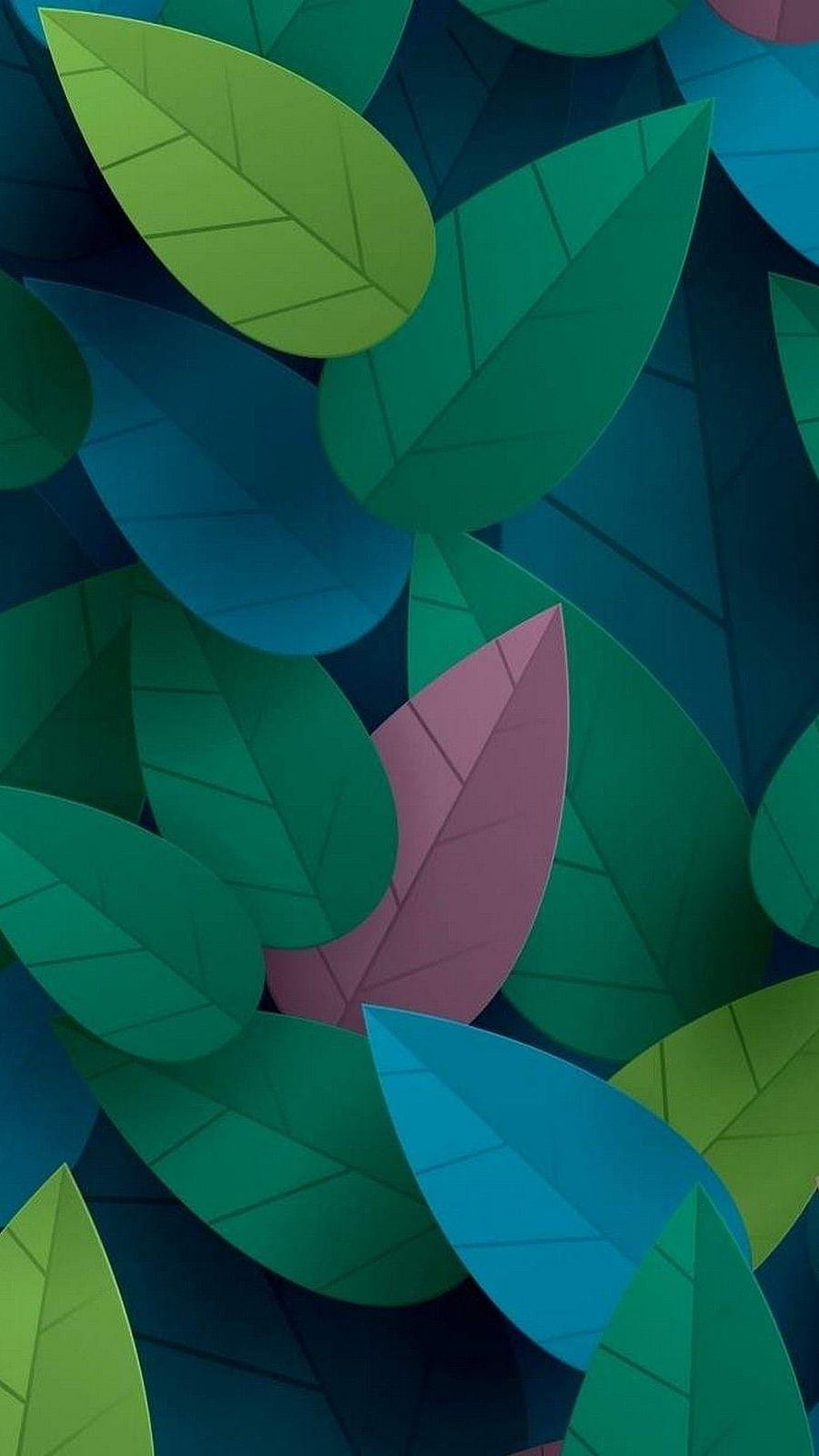 Vibrant 3D Paper Cutout Leaves in Green, Blue, and Pink Tones HD phone wallpaper