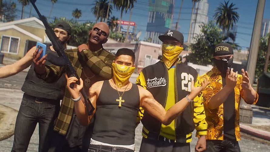 GTA 5 Roleplay Gang Group Photo in Los Santos with Weapons and Streetwear HD wallpaper