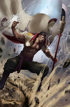 Whitebeard wielding a massive blade in a dynamic battle stance with lightning effects HD phone wallpaper