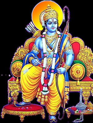 Lord Rama Seated on Ornate Throne with Bow and Arrows in Traditional Indian Art HD phone wallpaper