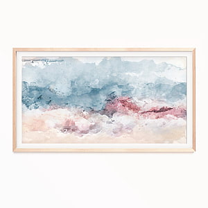 Framed Abstract Watercolor Landscape Art Print in Soft Blue and Pink Tones HD phone wallpaper