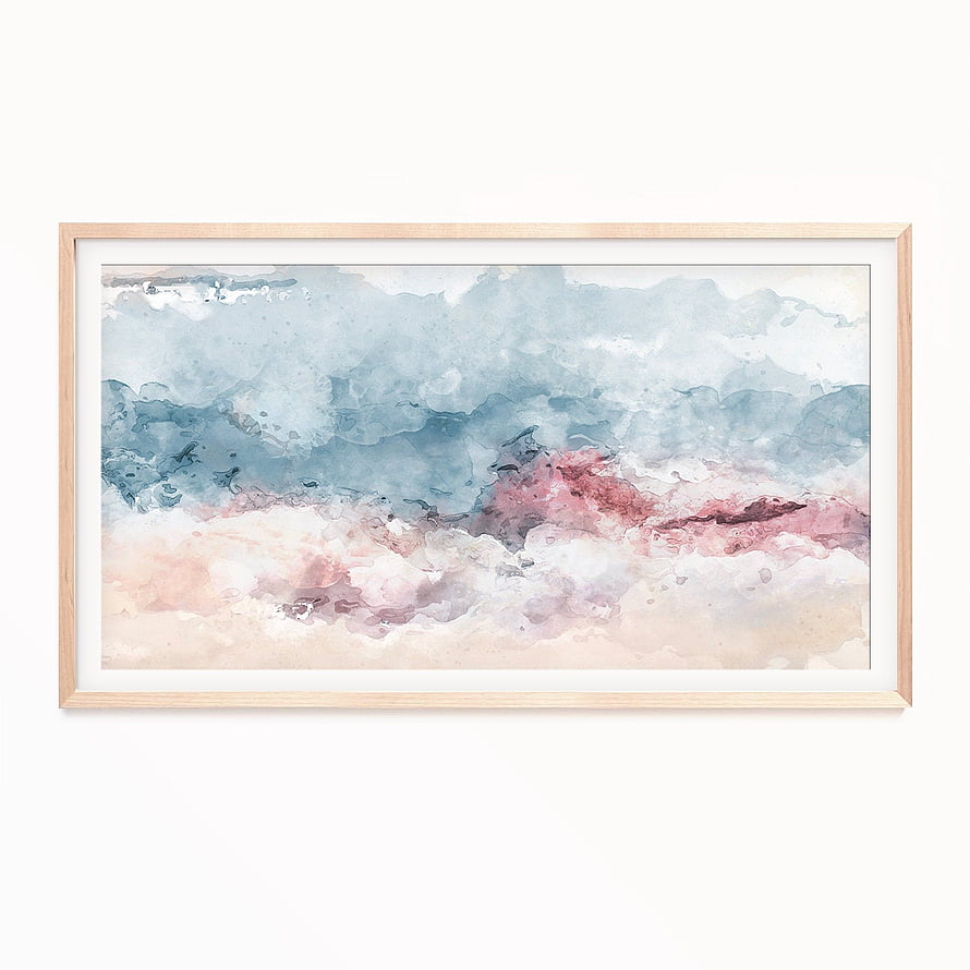 Framed Abstract Watercolor Landscape Art Print in Soft Blue and Pink Tones HD phone wallpaper