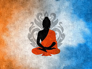 Silhouette of Buddha in Meditation with Ornate Mandala Background HD wallpaper