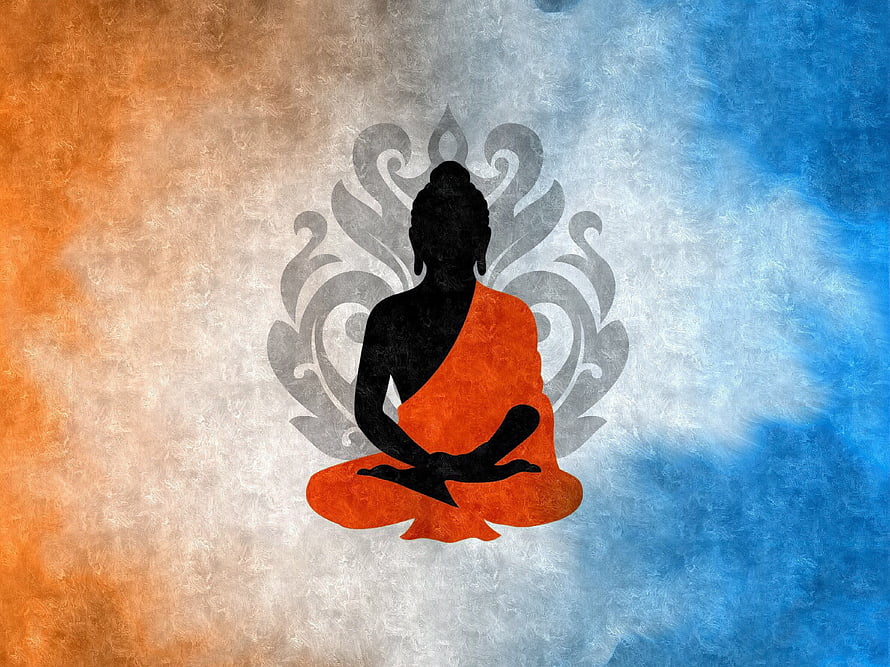 Silhouette of Buddha in Meditation with Ornate Mandala Background HD wallpaper