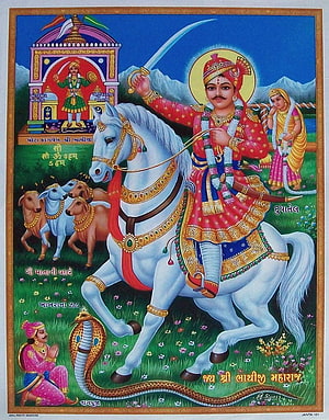 Goga Maharaj on White Horse Traditional Indian Religious Painting HD phone wallpaper