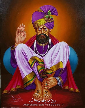 Shri Shankar Maharaj Portrait Painting in Traditional Indian Attire HD phone wallpaper
