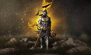 Hanuman the Monkey God Holding Golden Flag and Mace in Epic Fantasy Art, ArtStation, hanuman ji 3d HD wallpaper