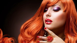Glamorous Portrait of a Woman with Vibrant Red Hair and Bold Purple Eye Makeup, Beauty Salon, beauty parlour HD wallpaper