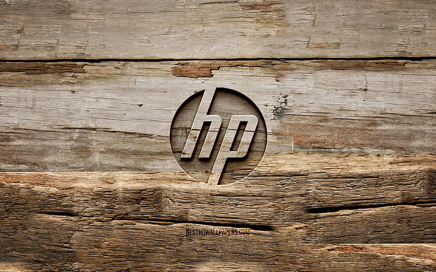 HP Logo Carved Into Weathered Rustic Wood Planks HD wallpaper