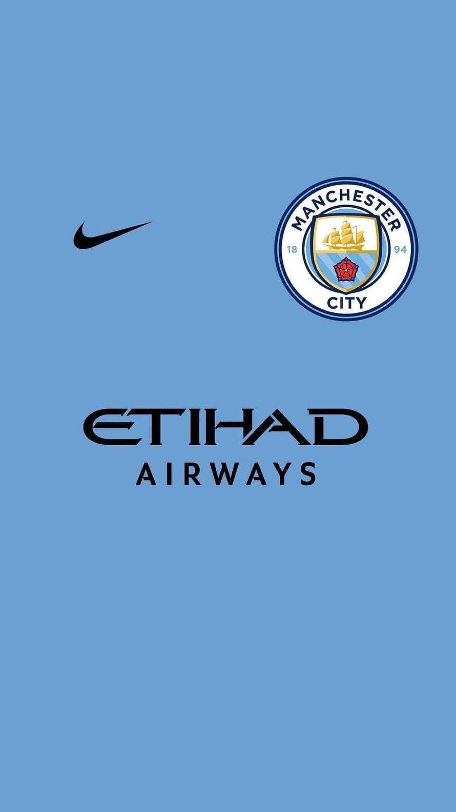 Manchester City Home Kit Design Featuring Etihad Airways and Nike Logos on Sky Blue Background HD phone wallpaper