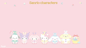 Sanrio Characters Easter Bunny Lineup on Soft Pink Background HD wallpaper
