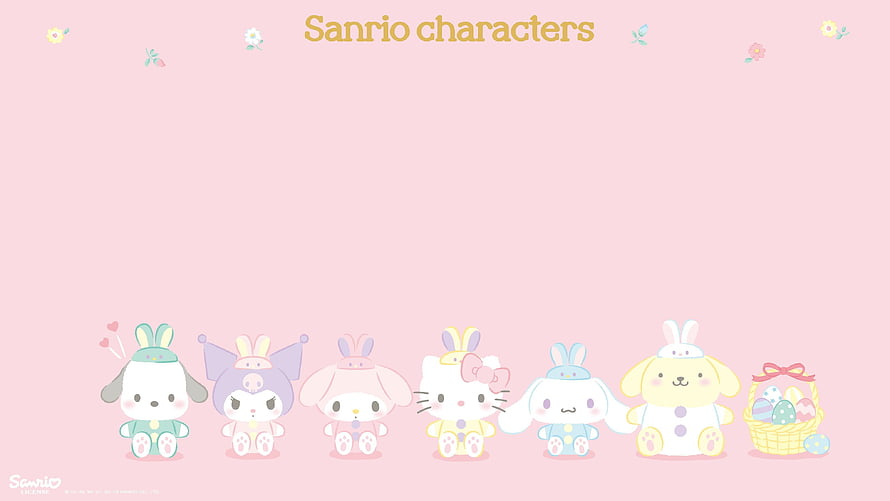 Sanrio Characters Easter Bunny Lineup on Soft Pink Background HD wallpaper