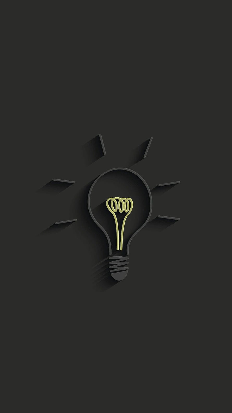 Minimalist Light Bulb Icon with Long Shadow on Dark Background HD phone wallpaper