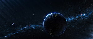 Distant Earth and Moon in Deep Space with Blue Nebula and Starfield HD wallpaper