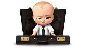 The Boss Baby Character Emerging From Black Briefcase With White Shirt And Tie HD wallpaper