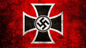 Grungy Iron Cross with Swastika Emblem on Red Background HD wallpaper