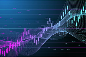 Abstract Financial Market Candlestick Chart with Neon Wave Overlay HD wallpaper
