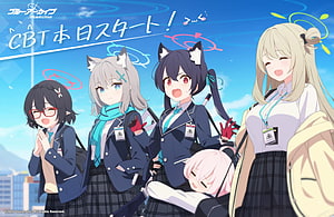 Blue Archive Anime Girls in School Uniforms with Cat Ears and Halos HD wallpaper