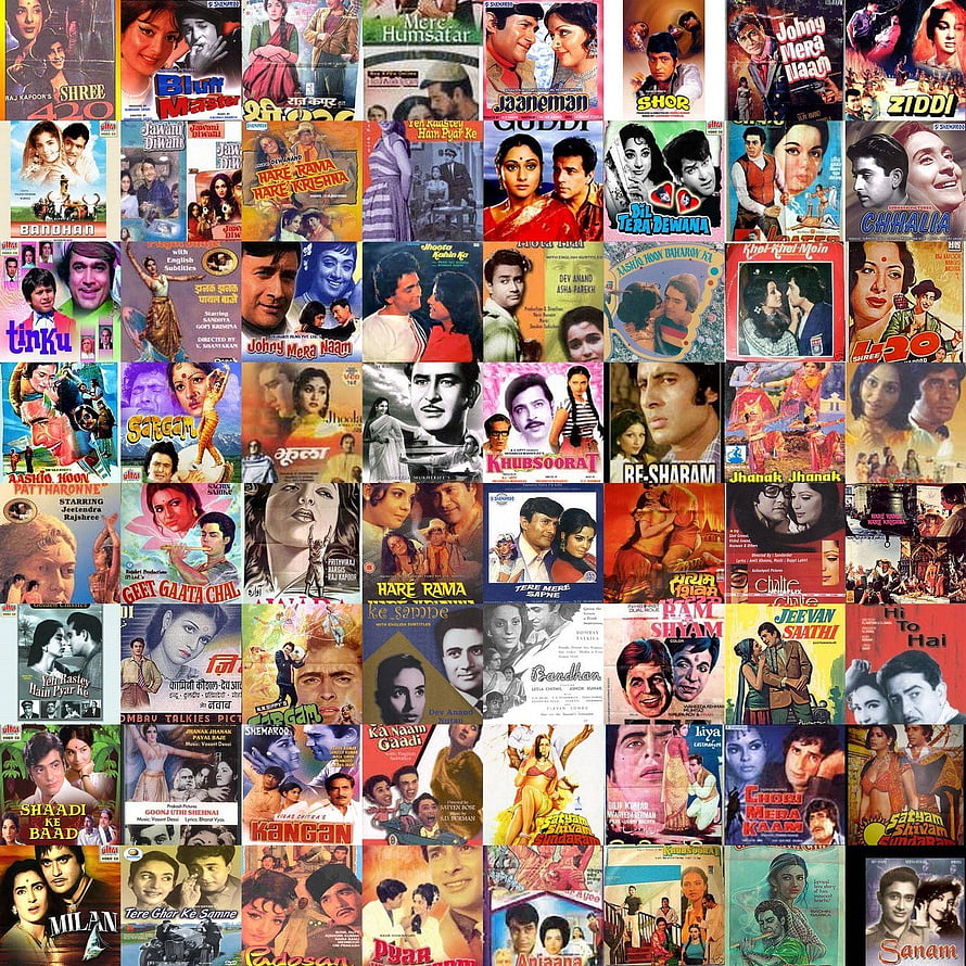 Retro Bollywood Movie Poster Collage Featuring Classic Hindi Cinema Artwork and Vintage Film Covers HD phone wallpaper
