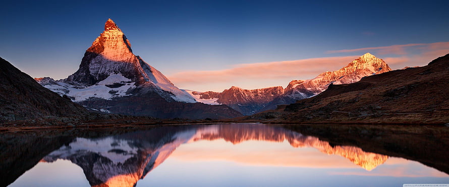 Matterhorn Mountain Reflection in Lake at Sunset HD wallpaper