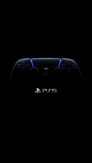 PlayStation 5 DualSense Controller with Blue Light Strip on Black Background HD phone wallpaper