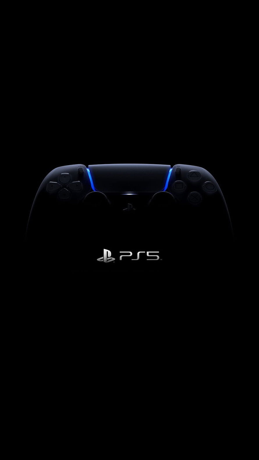 PlayStation 5 DualSense Controller with Blue Light Strip on Black Background HD phone wallpaper