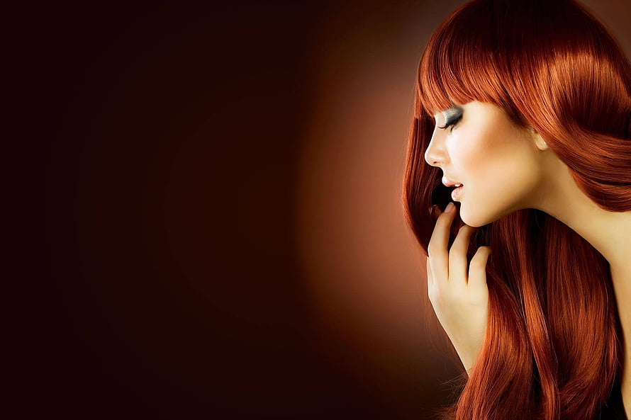 Elegant Redhead Woman Profile Portrait with Dramatic Makeup and Warm Studio Lighting, Beauty Salon, beauty parlour HD wallpaper