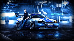 Paul Walker leaning on white Nissan Skyline GT-R from Fast and Furious movie franchise HD wallpaper