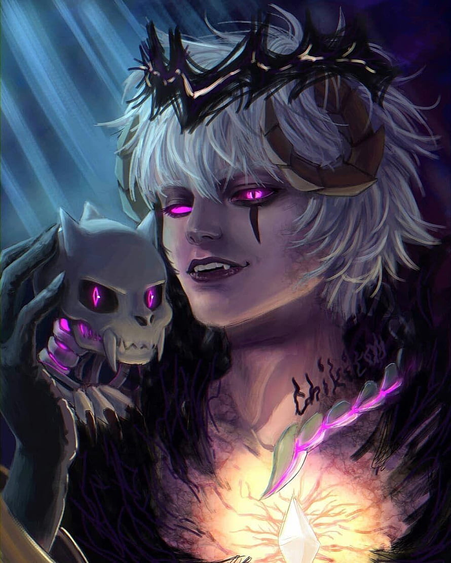 Demon King Anime Character With Glowing Purple Eyes And Skull HD phone wallpaper