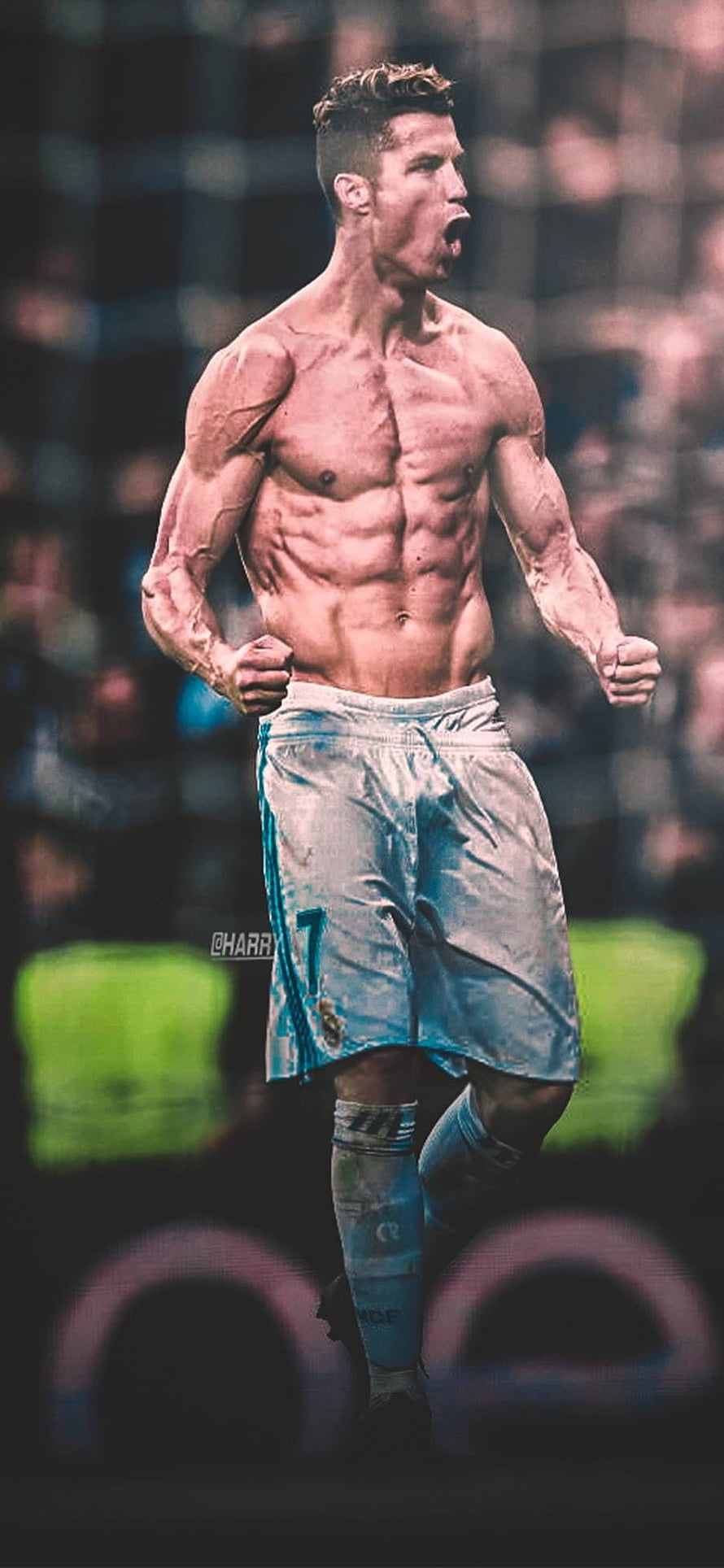 Cristiano Ronaldo Shirtless Celebration Portrait in Blue Shorts HD phone wallpaper