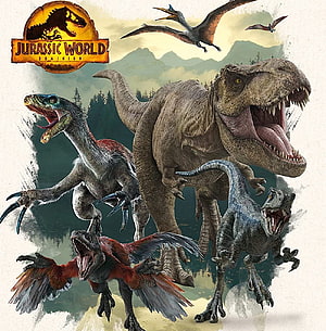 Jurassic World Dominion Dinosaur Lineup Featuring T-Rex, Velociraptor, and Pteranodon HD phone wallpaper