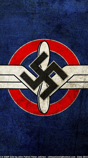 Captain America Shield with Swastika Symbol on Blue Background HD phone wallpaper