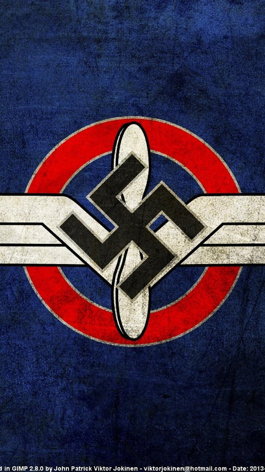 Captain America Shield with Swastika Symbol on Blue Background HD phone wallpaper