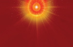 Radiant Golden Sunburst on Deep Red Background with Sparkling Light Rays HD wallpaper