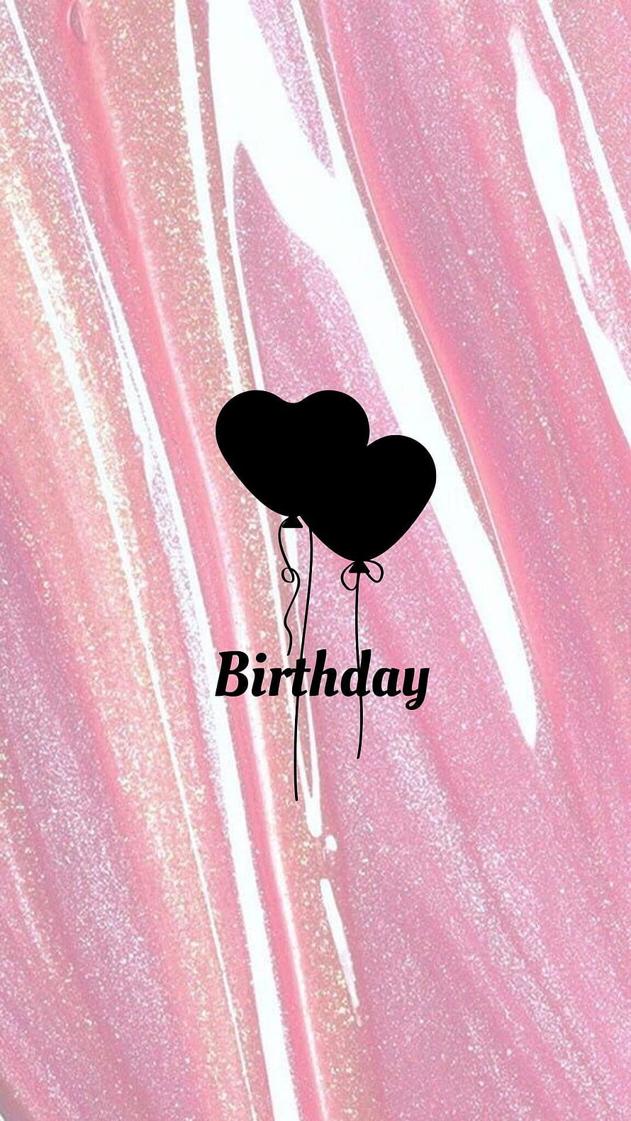 Pink Glitter Birthday Wallpaper With Black Heart Balloons HD phone wallpaper